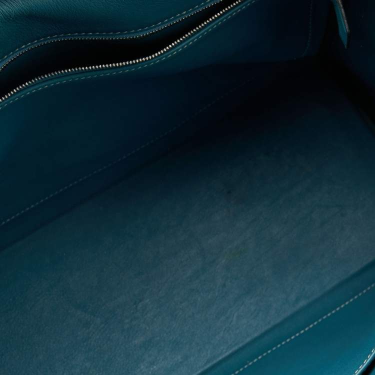 Pre Owned Hermes Bleu Jean Swift Leather Palladium Finish Kelly 35 Bag