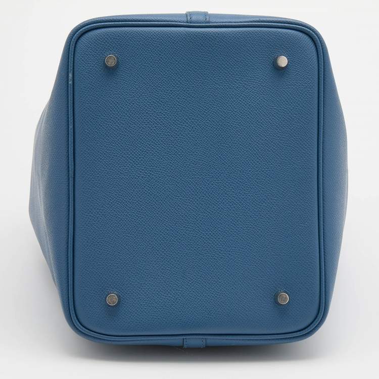 Pre Owned Hermes Bleu Brighton/Capucine/Bleu Saphir Epsom Leather Picotin Lock Tressage MM Bag