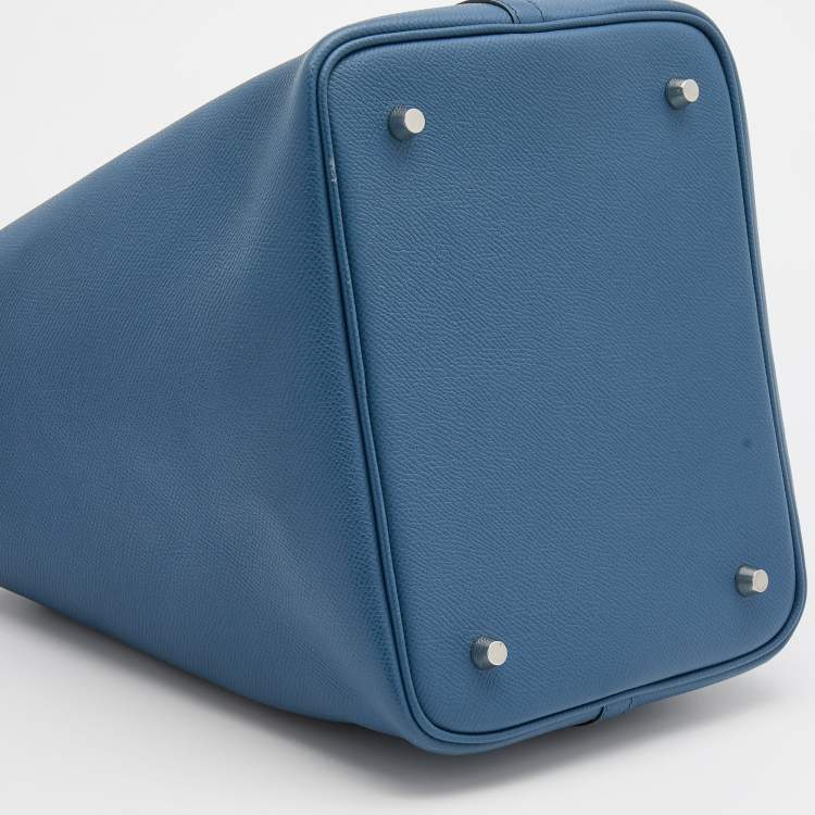 Pre Owned Hermes Bleu Brighton/Capucine/Bleu Saphir Epsom Leather Picotin Lock Tressage MM Bag