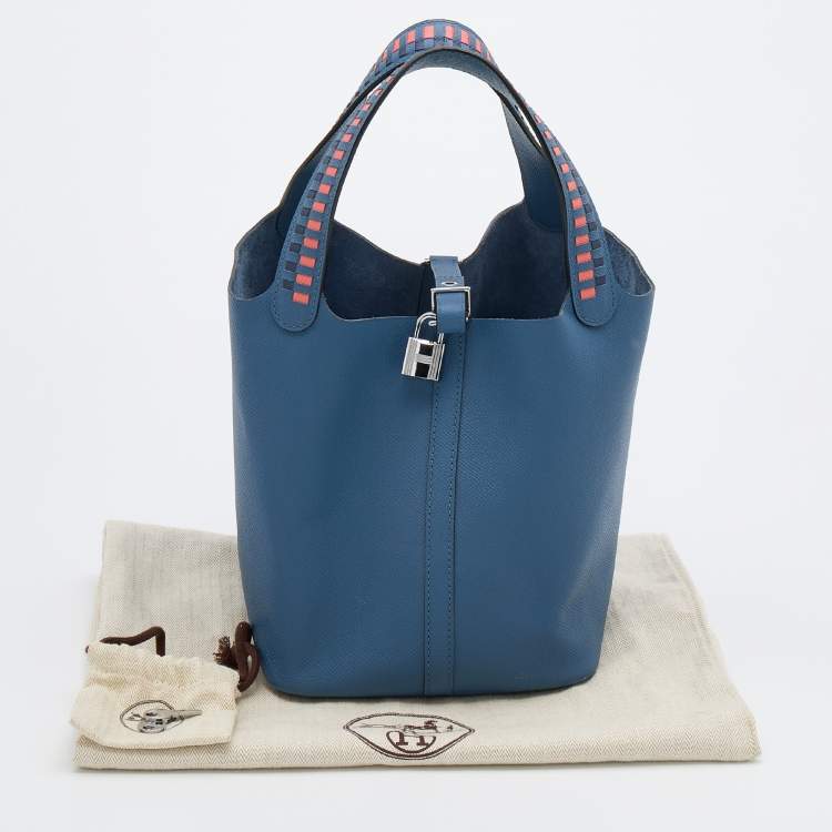 Pre Owned Hermes Bleu Brighton/Capucine/Bleu Saphir Epsom Leather Picotin Lock Tressage MM Bag