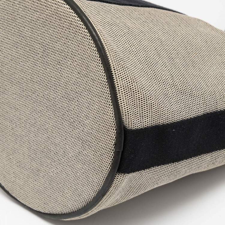 Pre Owned Hermes Beige/Black Canvas Saxo MM Bucket Bag