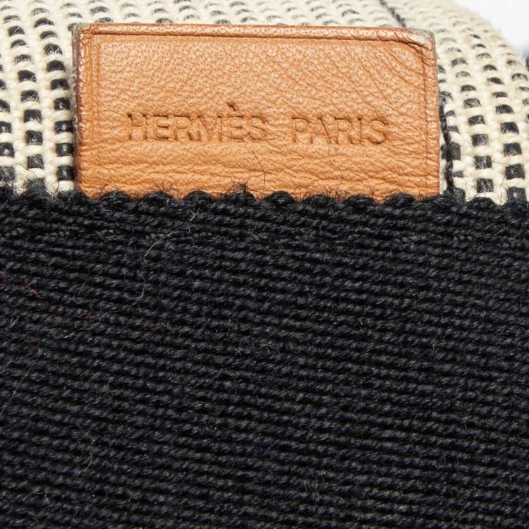 Pre Owned Hermes Beige/Black Canvas Saxo MM Bucket Bag