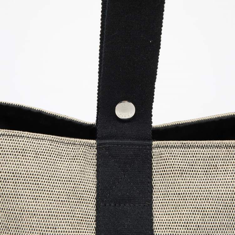 Pre Owned Hermes Beige/Black Canvas Saxo MM Bucket Bag