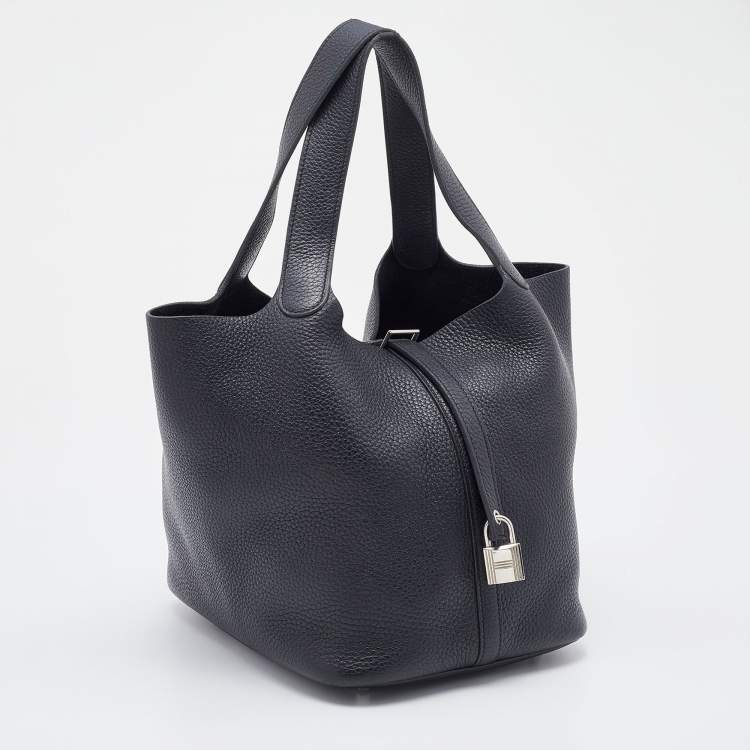 Pre Owned Hermes Black Taurillon Clemence Leather Palladium Finish Picotin Lock 22 Bag