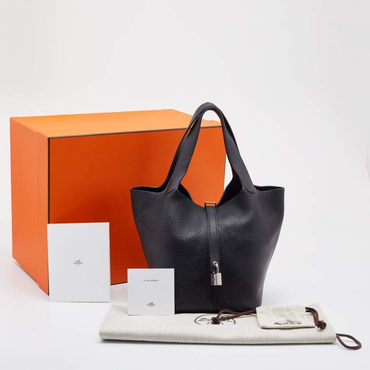 Pre Owned Hermes Black Taurillon Clemence Leather Palladium Finish Picotin Lock 22 Bag