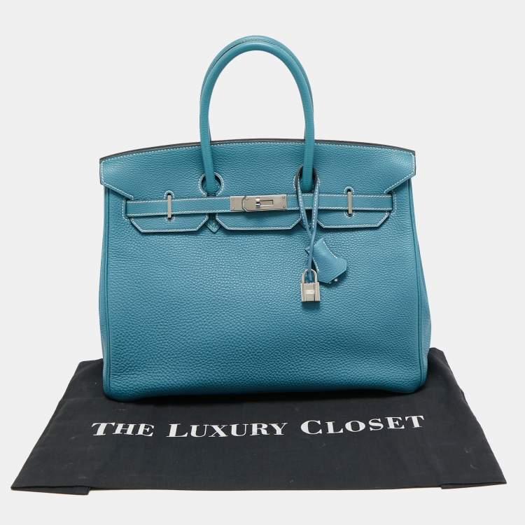 مملوكة مسبقًا Hermes Blue Jean Epsom Leather Palladium Finish Birkin 35 Bag