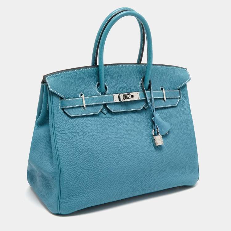 مملوكة مسبقًا Hermes Blue Jean Epsom Leather Palladium Finish Birkin 35 Bag