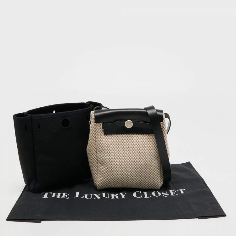 Pre Owned Hermes Black/Beige Canvas and Leather Herbag TPM Bag