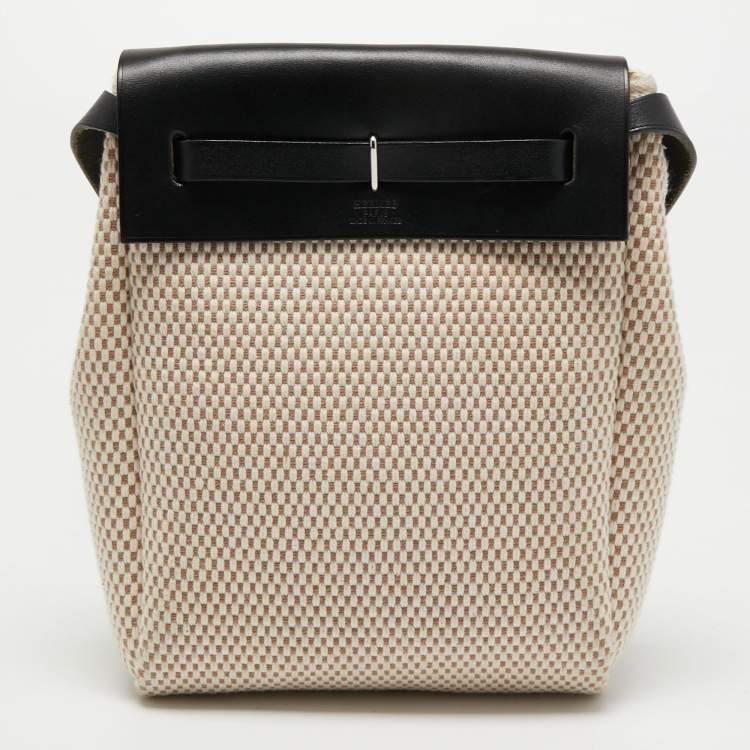 Pre Owned Hermes Black/Beige Canvas and Leather Herbag TPM Bag