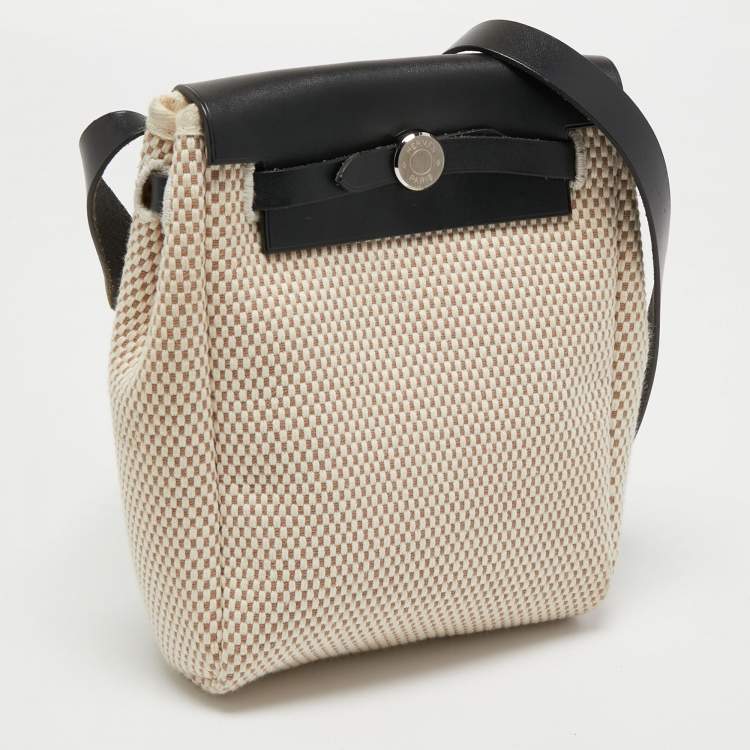 Pre Owned Hermes Black/Beige Canvas and Leather Herbag TPM Bag
