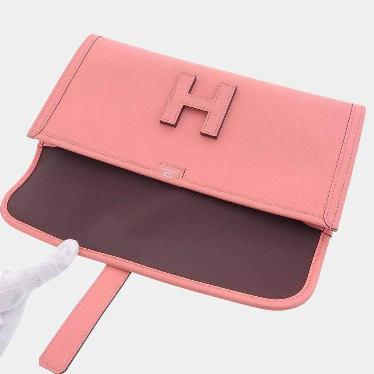 Pre Owned Hermes Pink Swift Jige Elan 29 Clutch D Engraved
