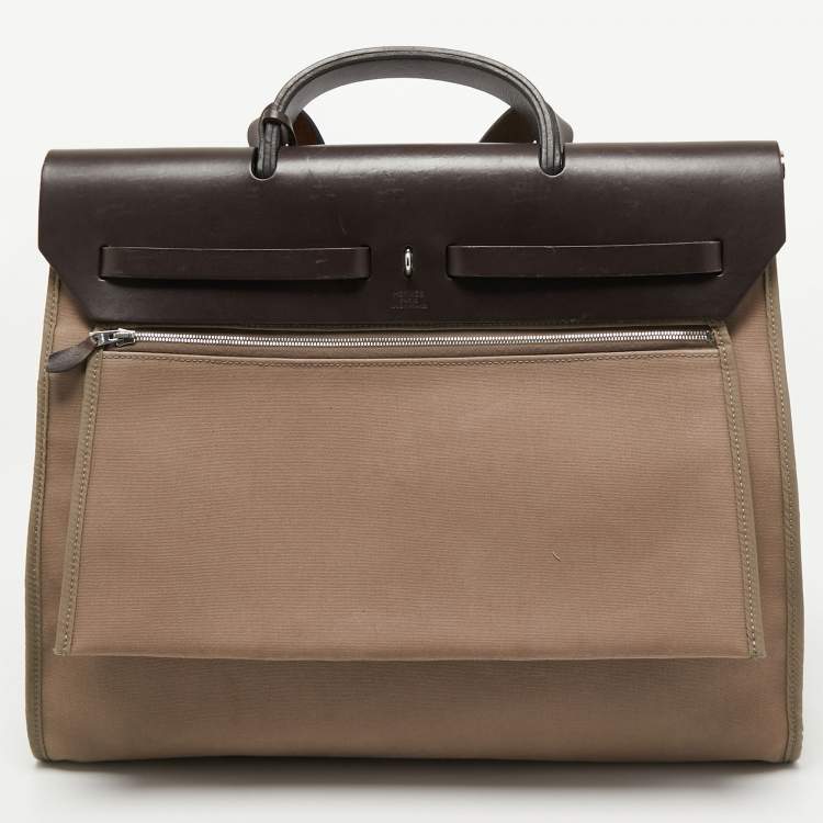 Pre Owned Hermés Ebene/Taupe Canvas and Leather Herbag Zip 39 Bag