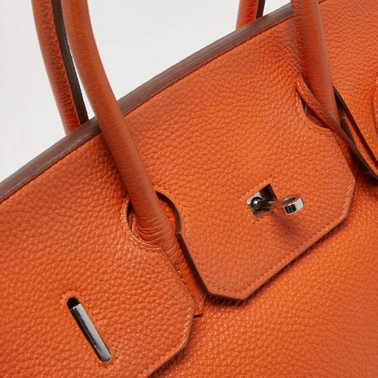 مملوكة مسبقًا Hermès Orange Togo Leather Palladium Finish Birkin 35 Bag