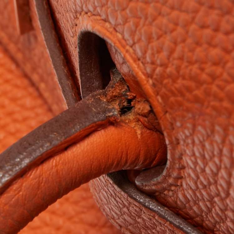 مملوكة مسبقًا Hermès Orange Togo Leather Palladium Finish Birkin 35 Bag