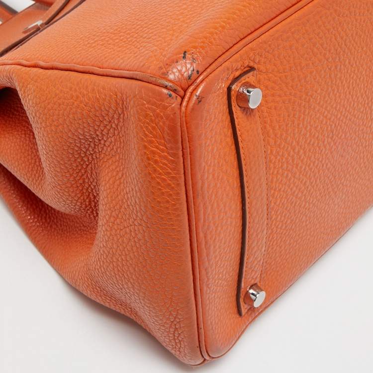 مملوكة مسبقًا Hermès Orange Togo Leather Palladium Finish Birkin 35 Bag