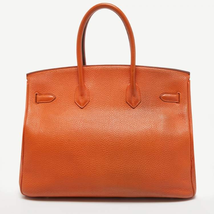 مملوكة مسبقًا Hermès Orange Togo Leather Palladium Finish Birkin 35 Bag