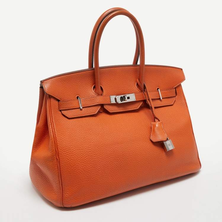 مملوكة مسبقًا Hermès Orange Togo Leather Palladium Finish Birkin 35 Bag