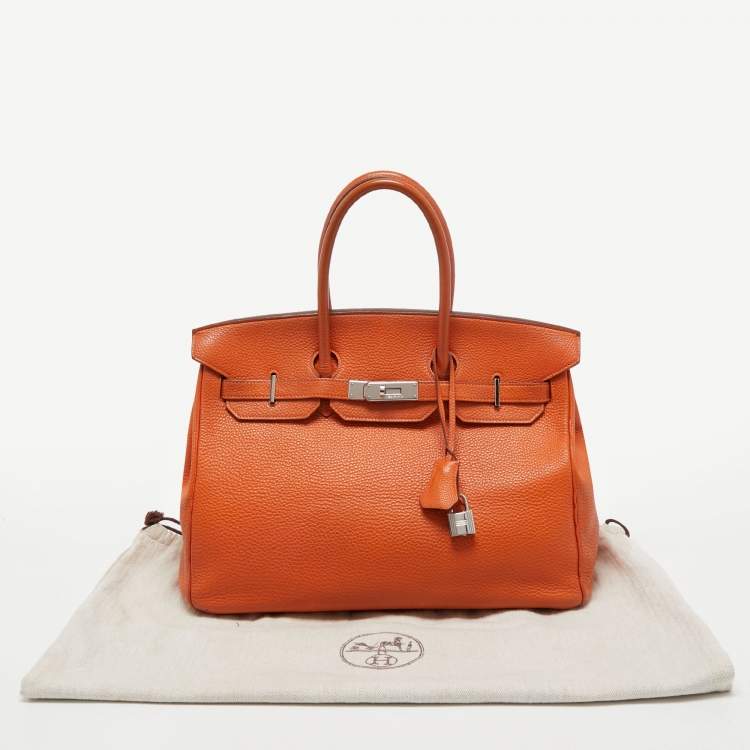 مملوكة مسبقًا Hermès Orange Togo Leather Palladium Finish Birkin 35 Bag