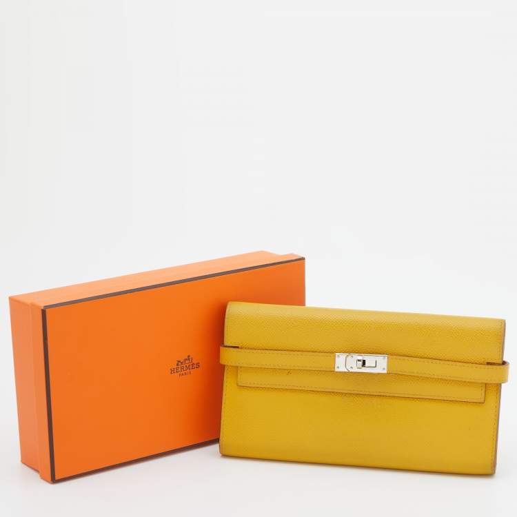 Pre Owned Hermes Jaune d'or Epsom Leather Palladium Finish Kelly Wallet