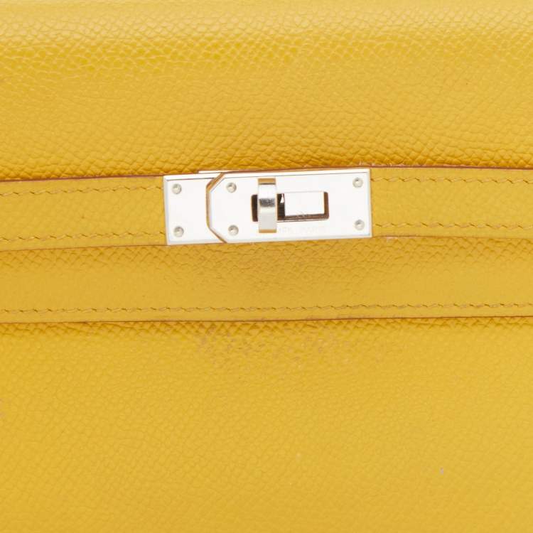 Pre Owned Hermes Jaune d'or Epsom Leather Palladium Finish Kelly Wallet