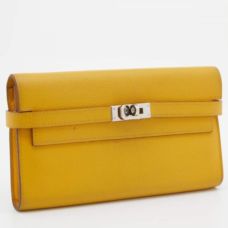 Pre Owned Hermes Jaune d'or Epsom Leather Palladium Finish Kelly Wallet