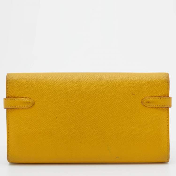 Pre Owned Hermes Jaune d'or Epsom Leather Palladium Finish Kelly Wallet