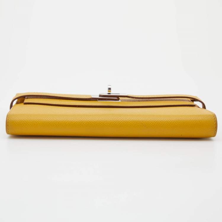 Pre Owned Hermes Jaune d'or Epsom Leather Palladium Finish Kelly Wallet