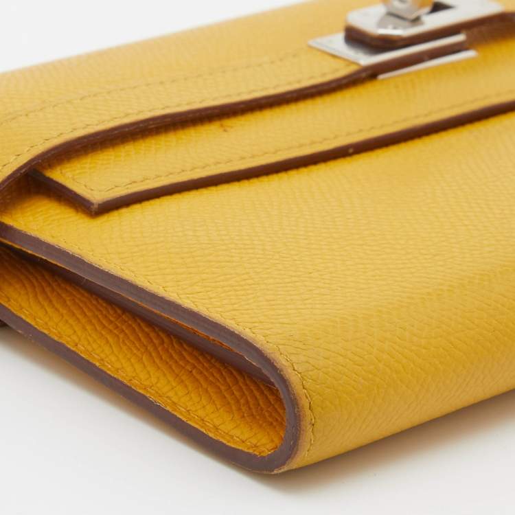 Pre Owned Hermes Jaune d'or Epsom Leather Palladium Finish Kelly Wallet