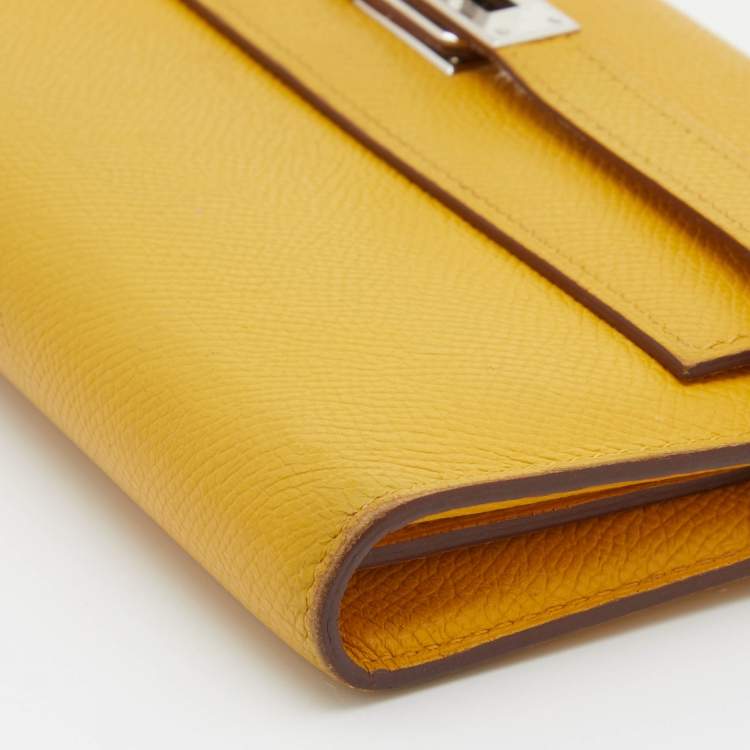 Pre Owned Hermes Jaune d'or Epsom Leather Palladium Finish Kelly Wallet