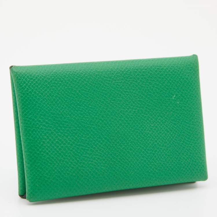 Pre Owned Hermes Bambou Epsom Leather Calvi Card Holder