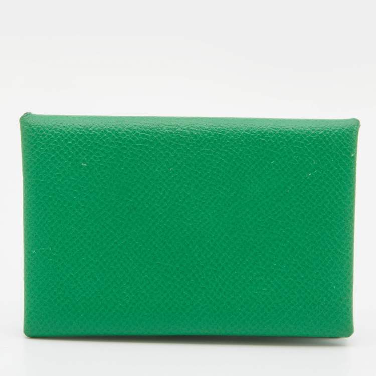Pre Owned Hermes Bambou Epsom Leather Calvi Card Holder