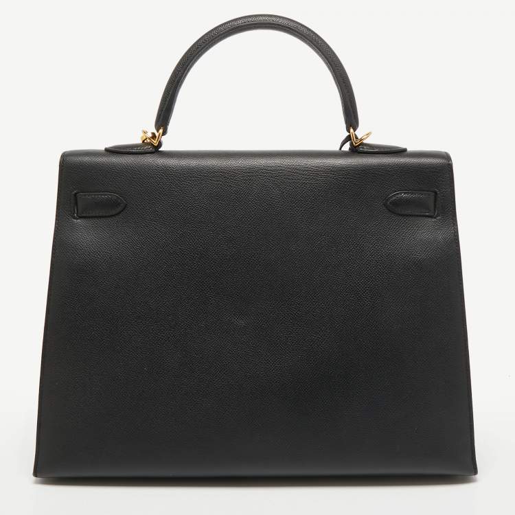 Pre Owned Hermès Black Epsom Leather Gold Finish Kelly Sellier 35 Bag