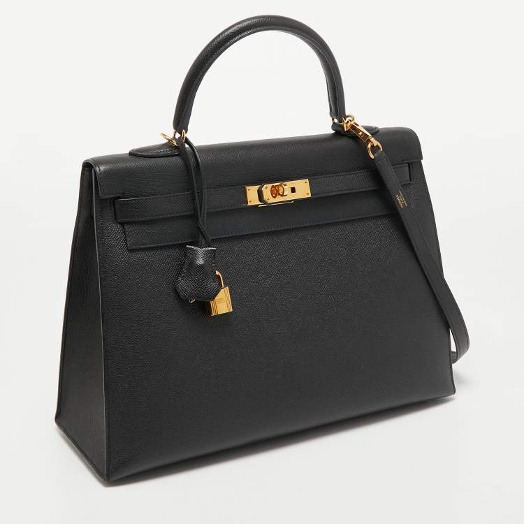 Pre Owned Hermès Black Epsom Leather Gold Finish Kelly Sellier 35 Bag