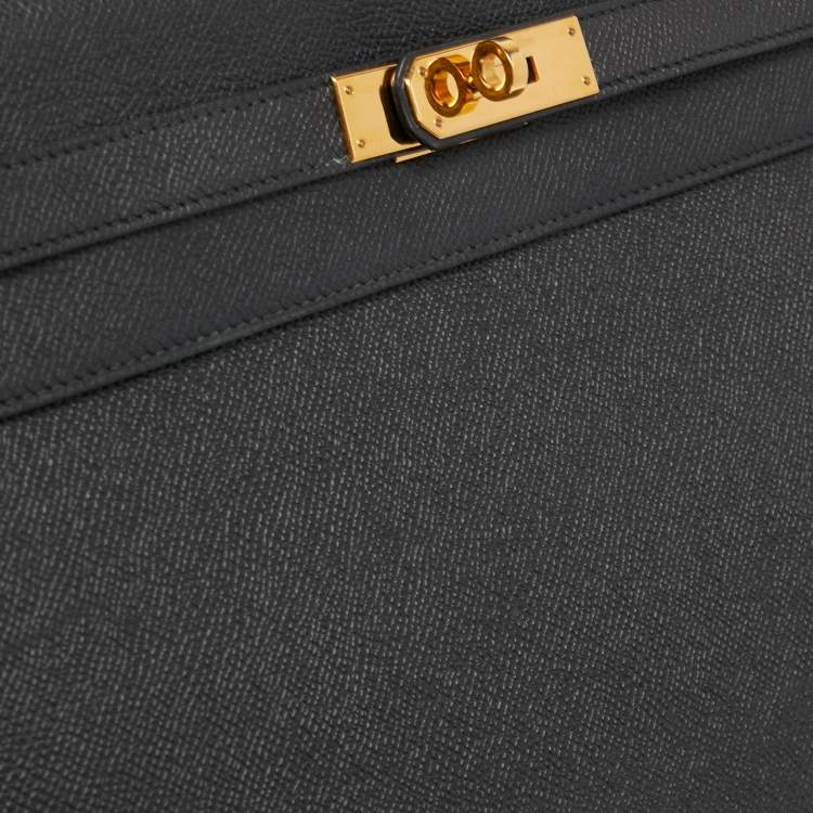 Pre Owned Hermès Black Epsom Leather Gold Finish Kelly Sellier 35 Bag
