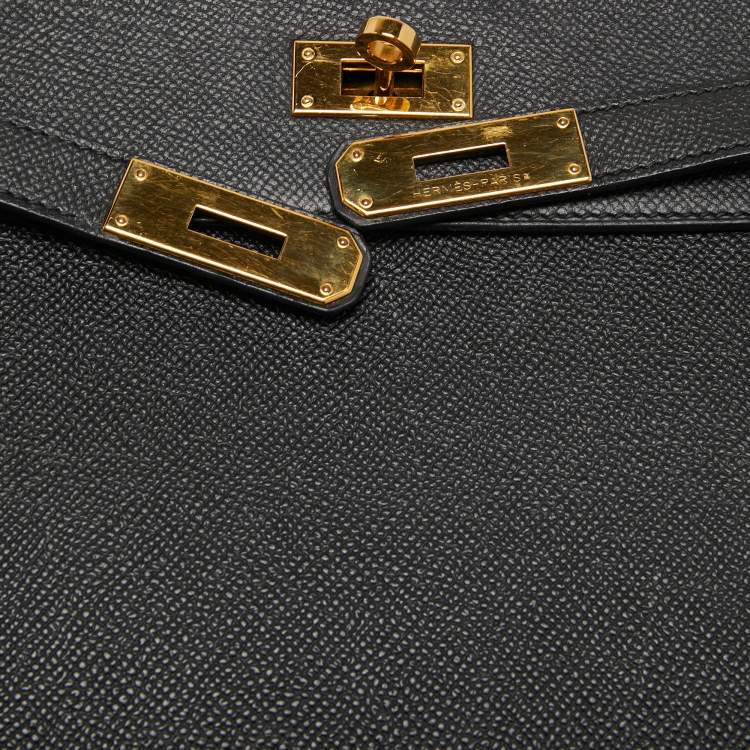 Pre Owned Hermès Black Epsom Leather Gold Finish Kelly Sellier 35 Bag