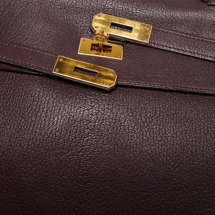 Pre Owned Hermès  Prune Chevre De Coromandel Leather Gold Finish Kelly Retourne 35 Bag
