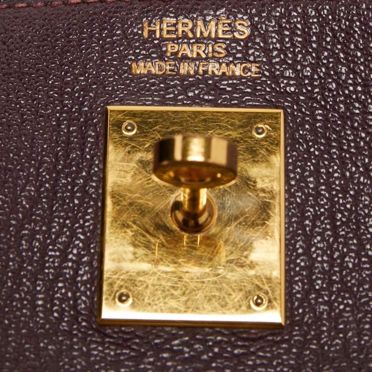 Pre Owned Hermès  Prune Chevre De Coromandel Leather Gold Finish Kelly Retourne 35 Bag