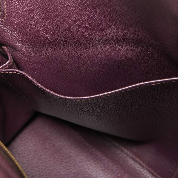 Pre Owned Hermès  Prune Chevre De Coromandel Leather Gold Finish Kelly Retourne 35 Bag