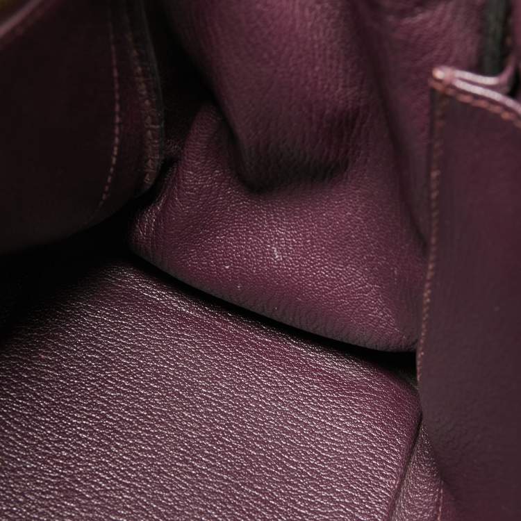 Pre Owned Hermès  Prune Chevre De Coromandel Leather Gold Finish Kelly Retourne 35 Bag