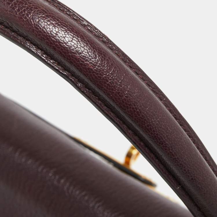 Pre Owned Hermès  Prune Chevre De Coromandel Leather Gold Finish Kelly Retourne 35 Bag