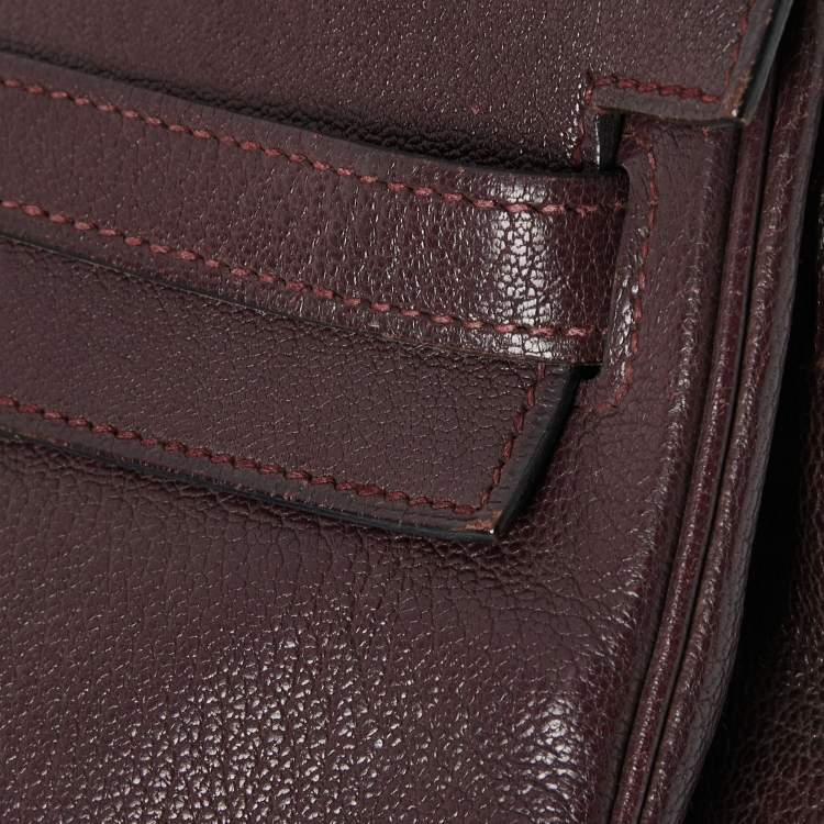 Pre Owned Hermès  Prune Chevre De Coromandel Leather Gold Finish Kelly Retourne 35 Bag