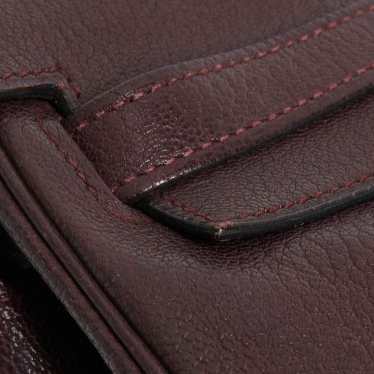 Pre Owned Hermès  Prune Chevre De Coromandel Leather Gold Finish Kelly Retourne 35 Bag
