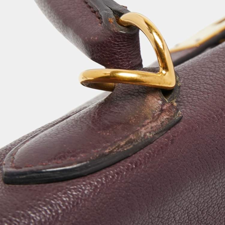 Pre Owned Hermès  Prune Chevre De Coromandel Leather Gold Finish Kelly Retourne 35 Bag