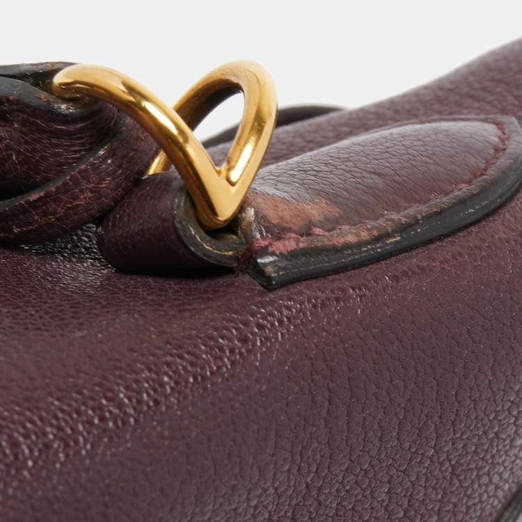 Pre Owned Hermès  Prune Chevre De Coromandel Leather Gold Finish Kelly Retourne 35 Bag