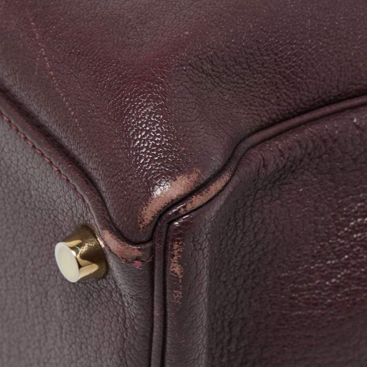 Pre Owned Hermès  Prune Chevre De Coromandel Leather Gold Finish Kelly Retourne 35 Bag
