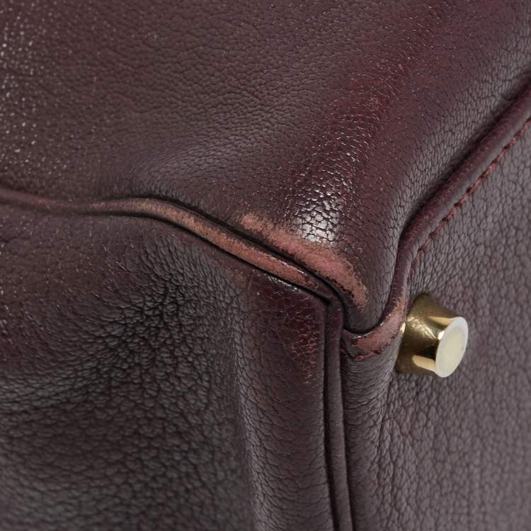 Pre Owned Hermès  Prune Chevre De Coromandel Leather Gold Finish Kelly Retourne 35 Bag
