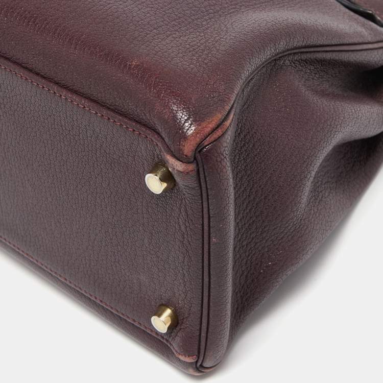 Pre Owned Hermès  Prune Chevre De Coromandel Leather Gold Finish Kelly Retourne 35 Bag