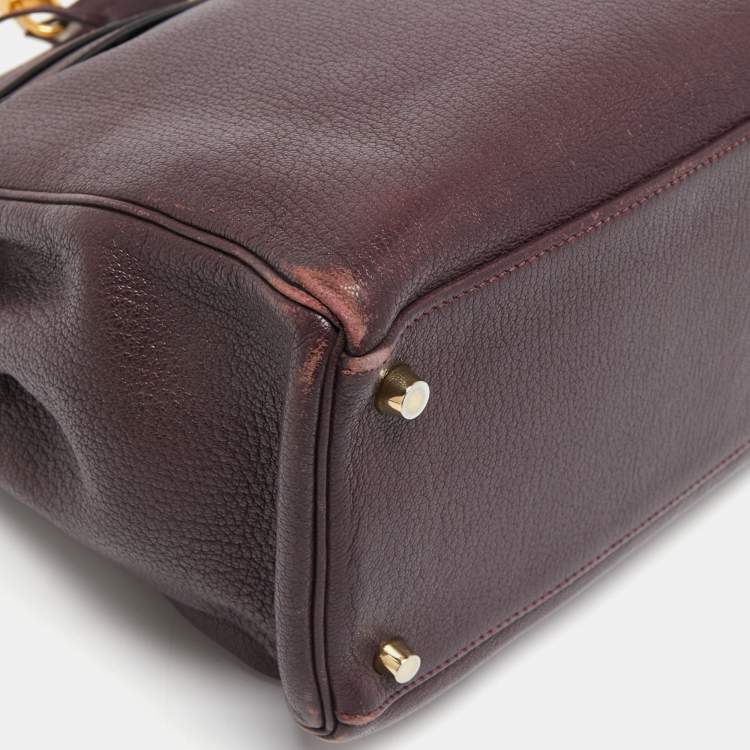 Pre Owned Hermès  Prune Chevre De Coromandel Leather Gold Finish Kelly Retourne 35 Bag