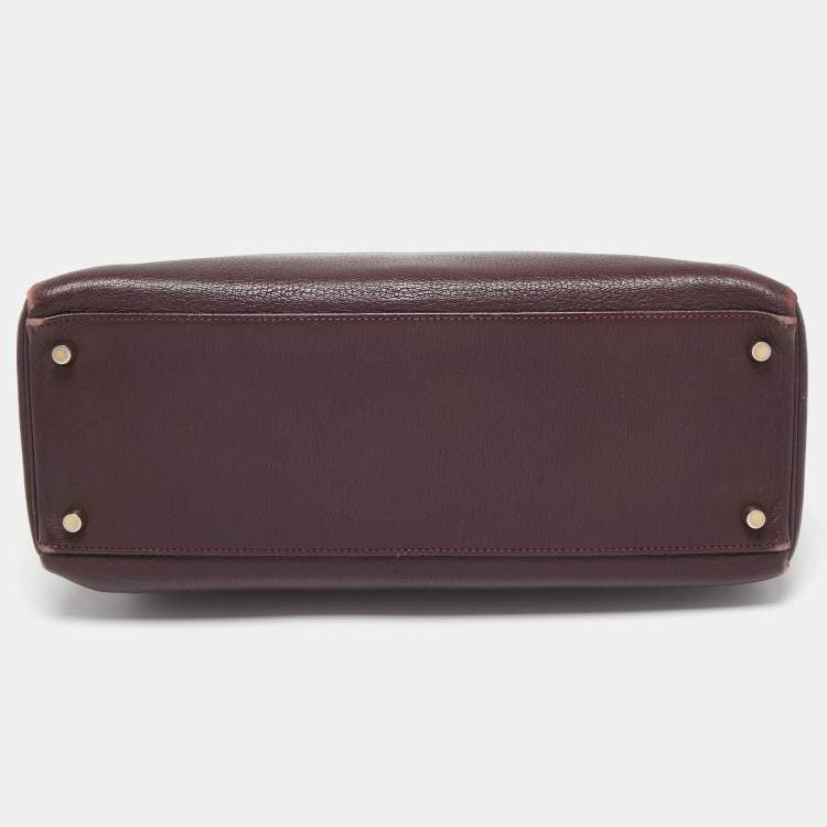 Pre Owned Hermès  Prune Chevre De Coromandel Leather Gold Finish Kelly Retourne 35 Bag
