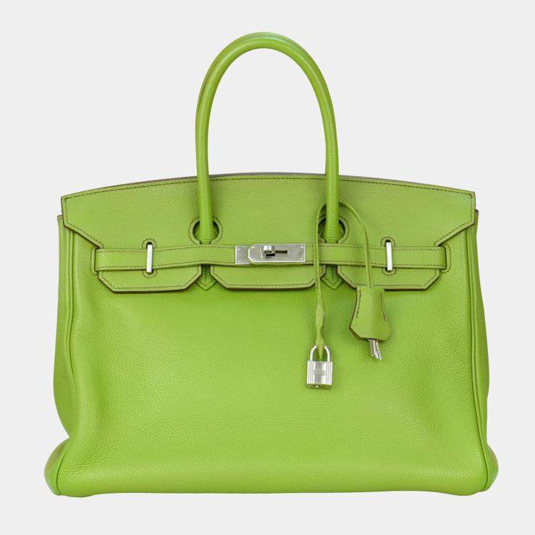 Hermes Anise Green Togo Leather Birkin 35cm with Silver Hardware